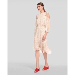 Whistles Pink Lip Print Cold open Shoulder Midi Dress Bow Detail US 2